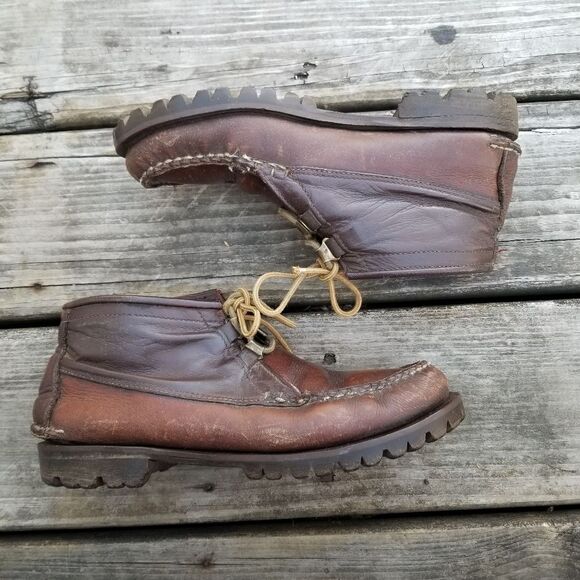 Vintage 70s Brown Leather Moccasin Moc Toe Lug Sole Chukka Ankle Boots Booties 7 - Picture 5 of 10